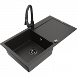 Mexen Leo vienos kameros granitinė kriauklė su nutekamu ir virtuviniu mai&scaron;ytuvu Elia, juoda/auksinė metalika