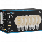 Mexen Vintis 6x LED kaitinamosios spiralės lemputė E27, G80, 4W, &Scaron;ilta - 2700K, 360 lm, gintarinė - L165-E27-0427-50x06