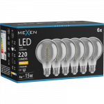 Mexen Vintis 6x Spiralinis LED kaitinamosios lemputės E27, G80, 4W, &Scaron;ilta - 2700K, 220 lm, dūminė - L165-E27-0427-70x06