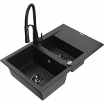 Mexen Gaspar granitinė kriauklė 1,5 kamerų su la&scaron;ekbe ir virtuvės mai&scaron;ytuvu Aster, juoda/auksinė metalinė - 6507-75-73450-70-B