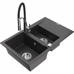 Mexen Gaspar granitinė virtuvės plautuvė su 1,5 kameros ir vandens mai&scaron;ytuvu Aster, juoda ta&scaron;kuota - 6507-76-73450-07