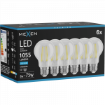 Mexen Vintis 6x LED filamentinė lemputė E27, A60, 8W, &Scaron;alta - 6500K, 1055 lm, skaidri - L150-E27-0865-00x06