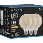 Mexen Vintis 3x LED filamento lemputė E27, G95, 2W, &Scaron;ilta - 2200K, 180 lm, gintarinė - L157-E27-0222-50x03