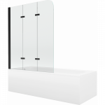 Mexen Vega stačiakampė vonia 150 x 70 cm su apdaila ir 3-dalių ekranu 120 cm, permatoma, juoda - 550115070X9012037000