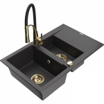 Mexen Gaspar granitinė plautuvė 1,5 skylių su nuvarvėjimo vieta ir virtuviniu mai&scaron;ytuvu Aster, juoda su ta&scaron;keliais - 6507-76-73?