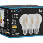 Mexen Vintis 3x LED filamentinė lemputė E27, A60, 4W, &Scaron;ilta - 2700K, 470 lm, skaidri - L150-E27-0427-00x03