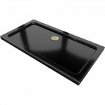 Mexen Flat stačiakampis du&scaron;o padėklas slim 120 x 70 cm, juodas, auksinis sifonas - 40707012G