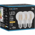 Mexen Vintis 3x LED gijų lemputė E27, A60, 6W, &Scaron;ilta - 2200K, 720 lm, skaidri - L150-E27-0622-00x03