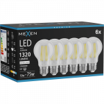 Mexen Vintis 6x LED E27 gijų lemputė, A60, 10W, Neutrali - 4000K, 1320 lm, skaidri - L150-E27-1040-00x06
