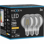 Mexen Vintis 3x LED filamentinė lemputė E27, G80, 4W, &Scaron;ilta - 2200K, 280 lm, dūminė - L155-E27-0422-70x03