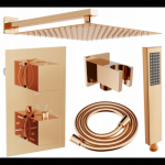 Mexen Cube DR02 potinklinis du&scaron;o komplektas su lietaus du&scaron;o galvute 30 cm, rožinis auksas - 77502DR0230-60