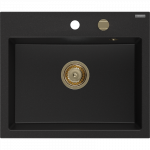 Mexen Oscar granitinė vienos kameros kriauklė 580 x 490 mm, juoda, sifonas auksinis - 6519581000-77-G