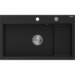 Mexen Omar virtuvės kriauklė i&scaron; granito 1 skyrius 800 x 480 mm, juoda, chromuotas sifonas - 6520801005-77