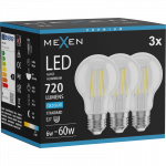 Mexen Vintis 3x LED kaitinimo siūlelių lemputė E27, A60, 6W, &Scaron;alta - 6500K, 720 lm, skaidri - L150-E27-0665-00x03