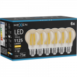 Mexen Vintis 6x LED kaitrinė lemputė E27, A60, 12W, &Scaron;ilta - 2700K, 1125 lm, gintarinė - L150-E27-1227-50x06