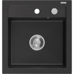 Mexen Vito granito plautuvė su vienu dubeniu 520 x 490 mm, juoda/sidabrinis metalikas, chromuotas sifonas - 6503521000-73