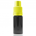 Juodas 10ml pet buteliukas geltonu kam&scaron;teliu