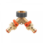 BRADAS 2-krypčių skirstytuvas, vidinis sriegis 3/4″ x i&scaron;orinis sriegis 3/4″, žalvarinis su vožtuvais BRASS SOFT