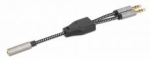 Manhattan Headset Adapter kabelis with Stereo Audio Aux Y-Splitter, 3.5 mm Female (4pin) to 2 x 3.5 mm Male (3pin), 15cm, Splits Single Headset Plug into Microphone and Audio Plugs, CTIA, Gold-plated Contacts, Braided Nylon, Black/Silver, 356121