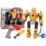 Surenkamas robotas su įrankiais, &scaron;viesomis, garsais, geltonas