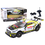 RC valdomas automobilis 1:16, skirtas driftui, su keičiamais ratais, baltas su geltonu