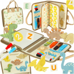 Sensorinė montessori manipuliacinė lenta dinozaurų dėklas