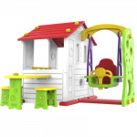 Vaikų žaidimų namelis su supynėmis ir stalu