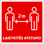 Lipnus ženklas 12x12 cm LAIKYKITĖS ATSTUMO (su užra&scaron;u)