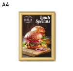 Pakabinamas informacinis rėmelis aukso spalvos atlenkiamais kra&scaron;tais, A4 25mm