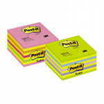 Lipnūs lapeliai POST-IT Ledinukai kubas, 76 x 76 mm, 450 lapelių, neoninių melsvų spalvų derinys
