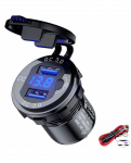 Greito įkrovimo automobilinis dvigubas USB įkroviklio lizdas, automatinis adapteris QC3.0 36W, atsparus vandeniui su voltmetru