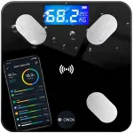Vonios svarstyklės SMART, 180 kg, plonos, juodos, tinka Android/iOS