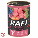 &Scaron;unų konservai RAFI Junior su ver&scaron;iena, spanguolėmis ir mėlynėmis, 400 g