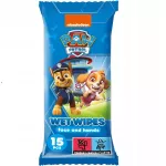 Drėgnos servetėlės Paw Patrol veidui ir rankoms, bra&scaron;kinės, 15 vnt.