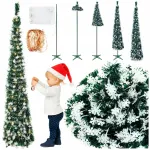 Dirbtinė balta Kalėdų eglutė 150 cm su LED girlianda, i&scaron;skleidžiama