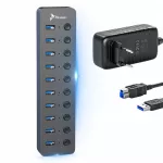 USB &scaron;akotuvas, 10 jungčių, USB 3.2, su maitinimu, 24 W