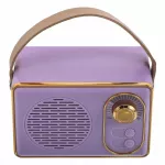 Belaidis mini garsiakalbis su žemų dažnių garsiakalbiu, retro dizainas, violetinis