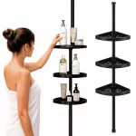 Reguliuojama juoda teleskopinė vonios kampinė lentyna, 80&ndash;290 cm