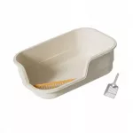 Katinų kraiko dėžė su semtuvu, didelė, bekvapė, smėlinė spalva