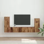 TV spintelės komplektas vidaXL, 4 dalys, sendinto medžio imitacija
