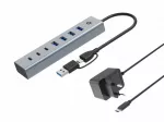 7 jungčių USB &scaron;akotuvas CONCEPTRONIC: 4x USB-A 3.0, USB-C adapteris, Ethernet jungtis