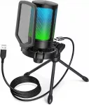 USB mikrofonas su RGB pa&scaron;vietimu, lietimui jautriu nutildymu ir ausinių stebėjimu PC/Mac