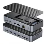 USB-C dokas 12in1 su M.2 SSD, HDMI, DP, Ethernet, ne&scaron;iojamiesiems kompiuteriams
