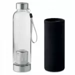 Stiklinis sportinis butelis su arbatos sieteliu, 500 ml, su neopreno dėklu