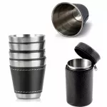 Metalinės turistinės taurės 80 ml, 4 vnt., su dėklu