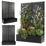Didelis sodo vazonas su pergola grotelių ir kopetėlėmis terasai ar balkonui