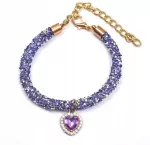 Antkaklis &scaron;unims ir katėms su kristalais, violetinis, 21&ndash;24 cm, S 728