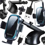 Belaidis automobilinis įkroviklis 15W, USB-C, iPhone/Samsung, 2in1