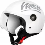 Motociklo &scaron;almas WESTT Jet, retro stiliaus, balta blizgi, atviras, dydis S