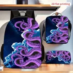 Mokyklinė kuprinė su pie&scaron;tukine ir rankine, 3 dalių rinkinys, Purple Octopus Tentacle Cloud